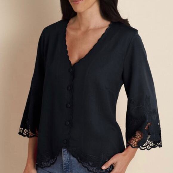 Soft Surroundings Tops - Soft Surroundings Half Moon Bay Top Item #22592 Black 
Dainty Cardigan sz xsmall